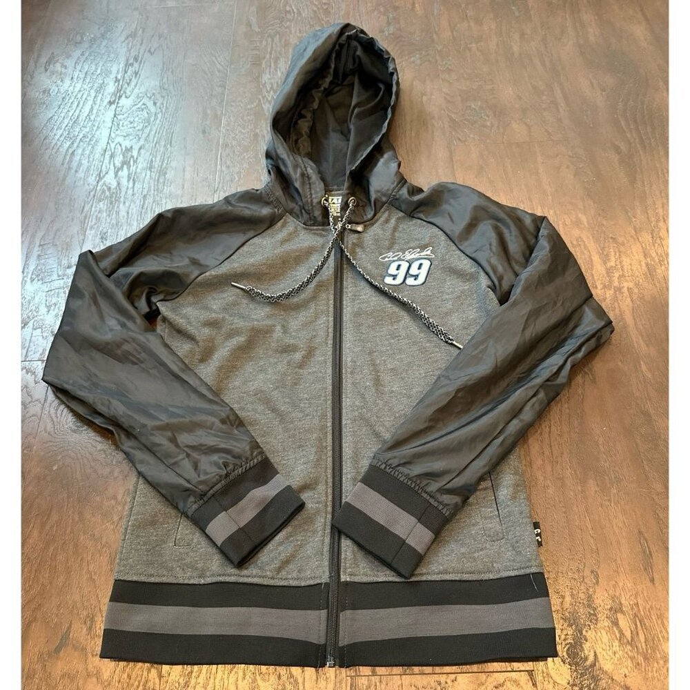Nascar Jacket‎ Womens s Carl Edwards Hooded Zip Up Gray Chase Authentics Fitted
